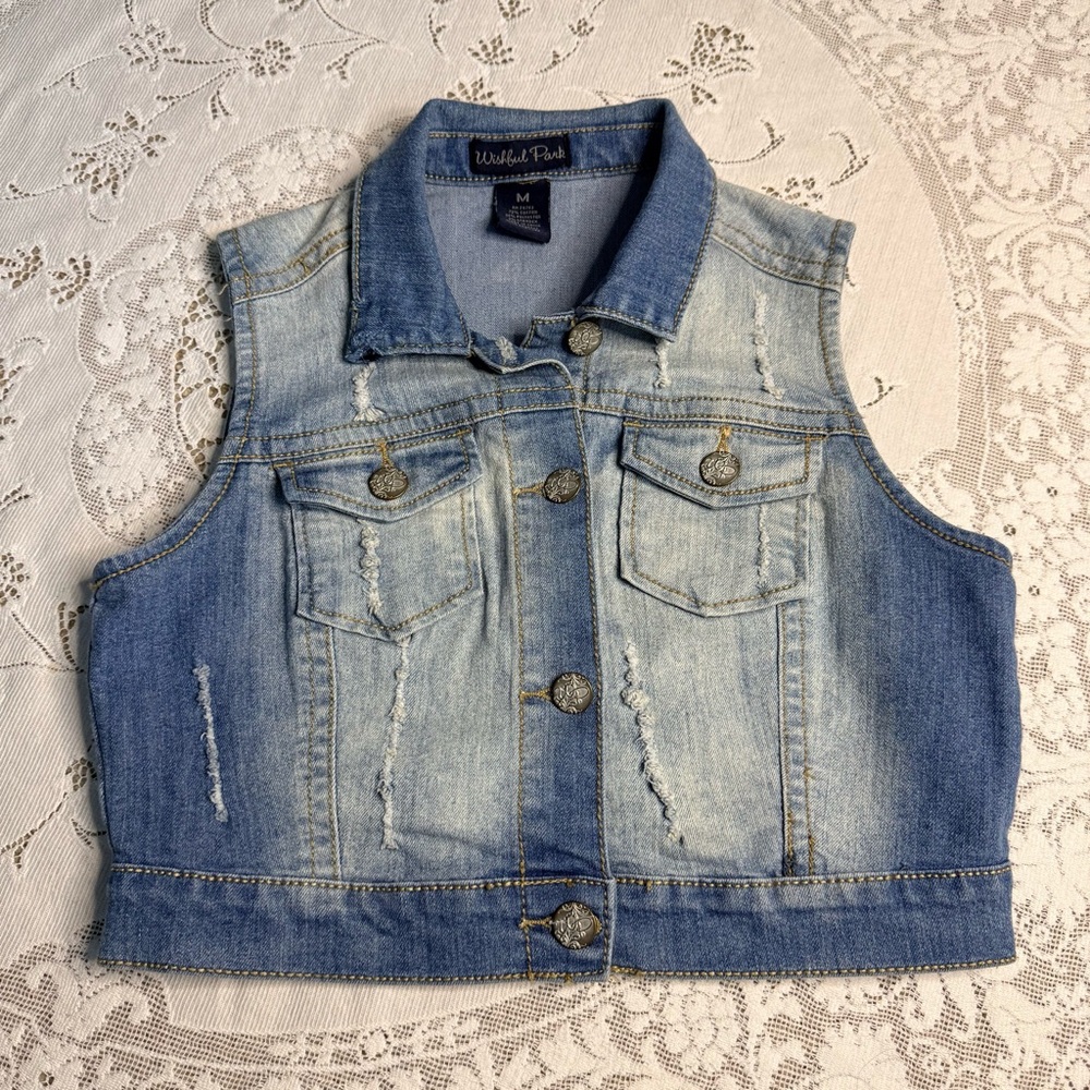 Wishful Park‎ Blue Denim Distressed Vest size Medium Grunge Western Core - Picture 3 of 11